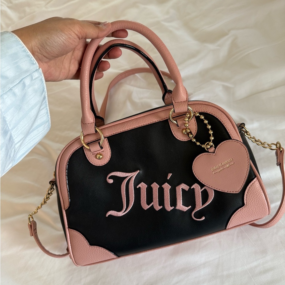 Juicy Couture Embroidered Juicy Black Pink Crossbody Bag